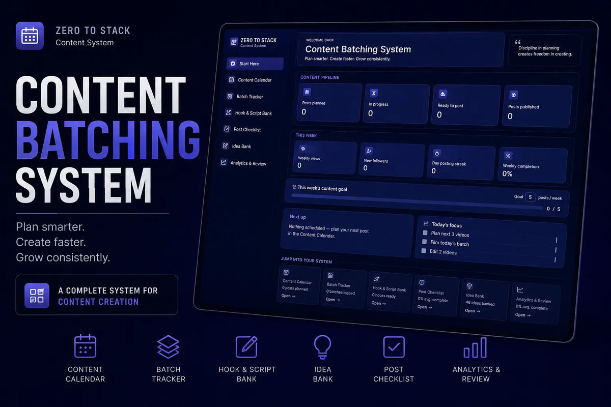 Content Batching System — Interactive Content Planner for Creators ZeroToStack