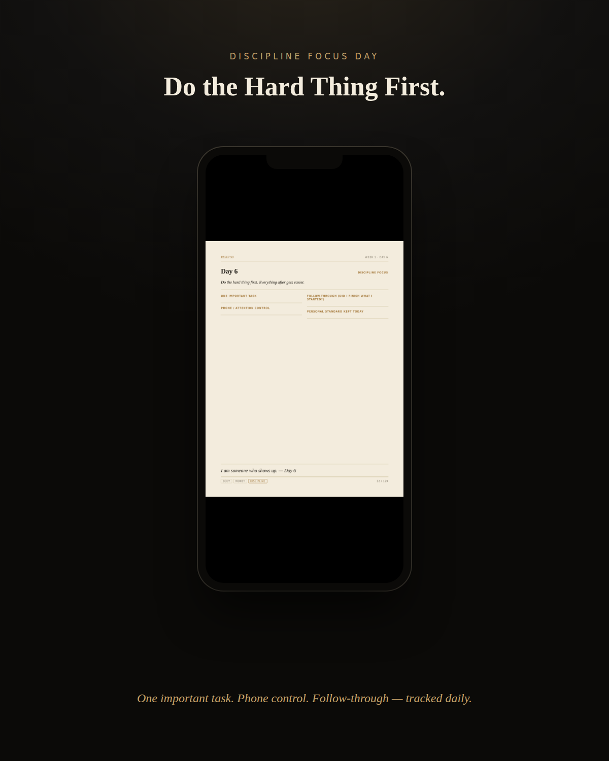RESET 90 discipline tracker page - daily habit tracker for men