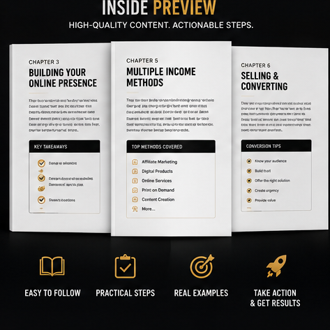 Promotional graphic for a guide on making money online with various text and images.